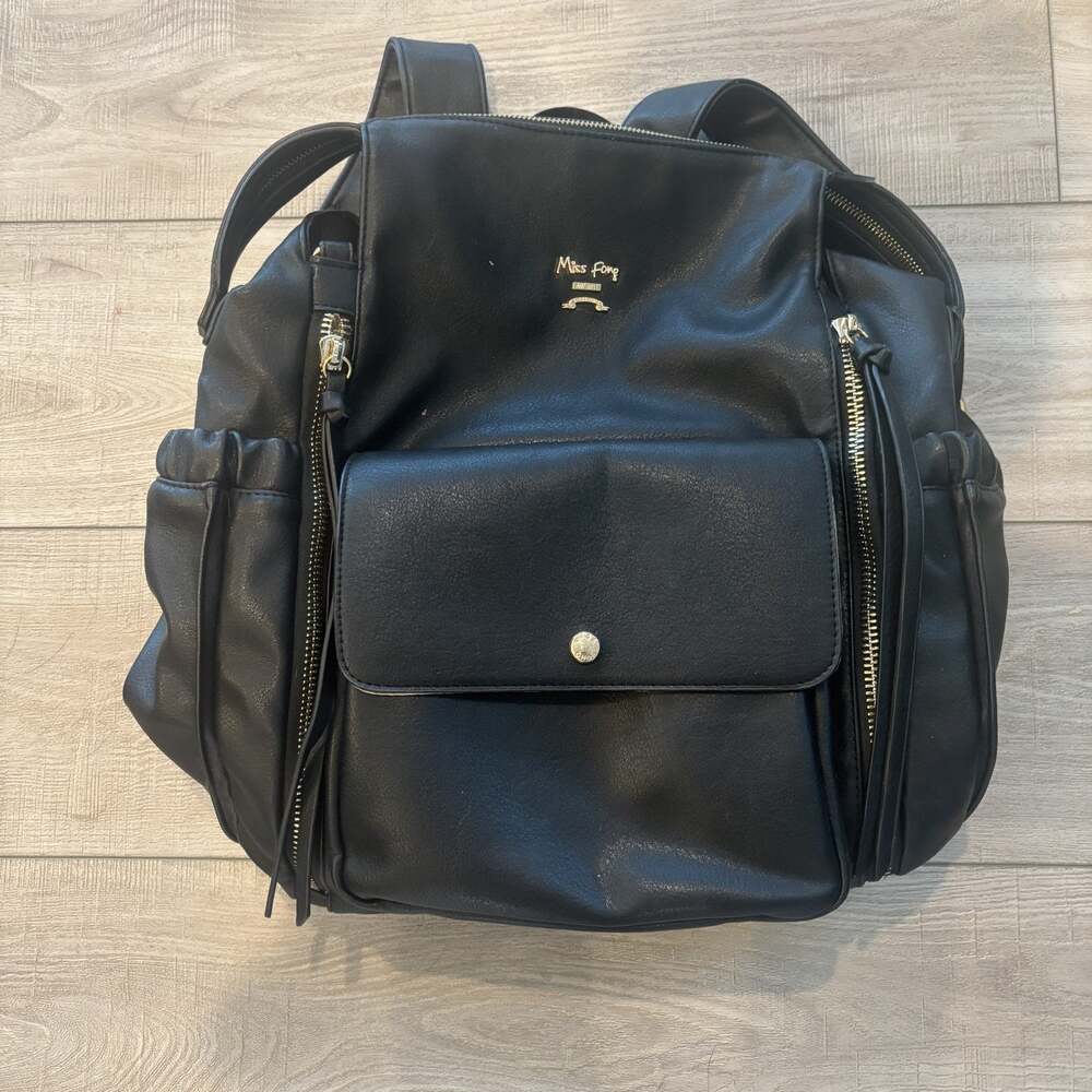 Miss Fong Black Vegan Leather Diaper Bag Backpack